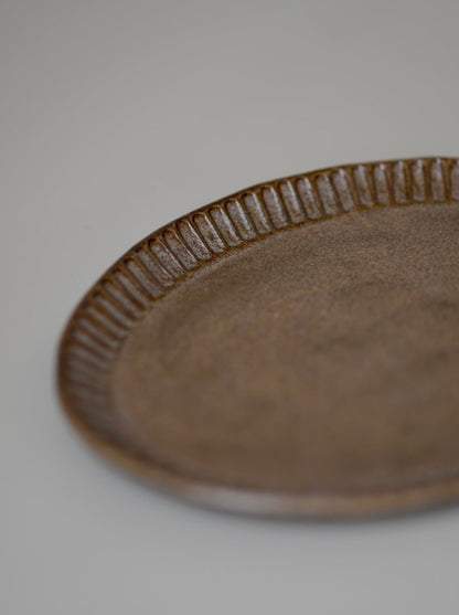 Hand Carved Roasted Wheat Oval Plate