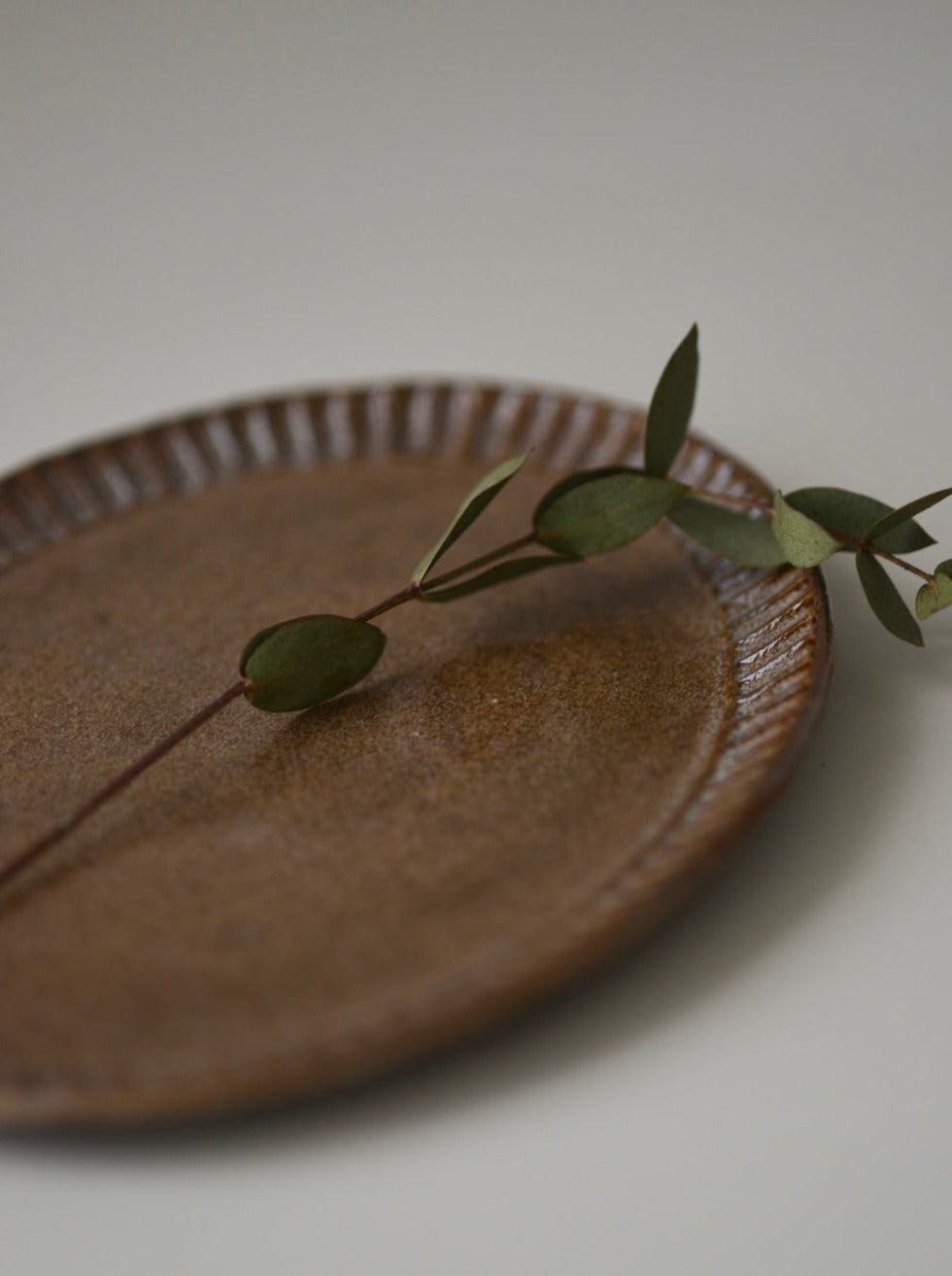 Hand Carved Roasted Wheat Oval Plate